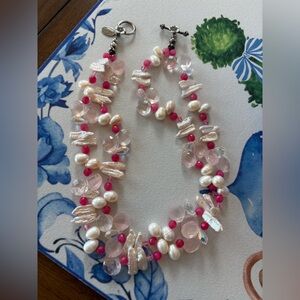 Bejewel Carroll Dorsey Walker‎ Sterling Silver Pearl Rose Quartz Necklace